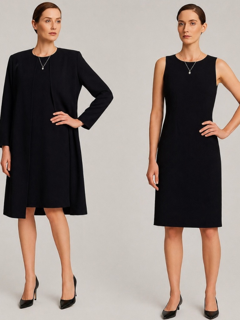 Escada 2-Piece Black Dress & Coat Set Made Italy Luxury Minimalist Fall Wear